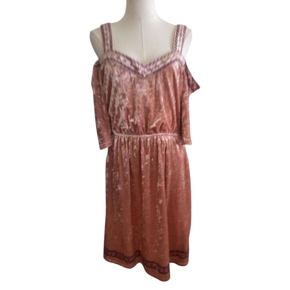 Lucky Brand Dusty Pink Velvet Boho Cold Shoulder Dress Size Medium